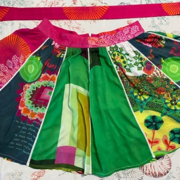Desigual RARE Pink/Green PAKAIAN Jadi Wanita Cotton Mini Skirt, Size 42 (10) - Picture 6 of 8